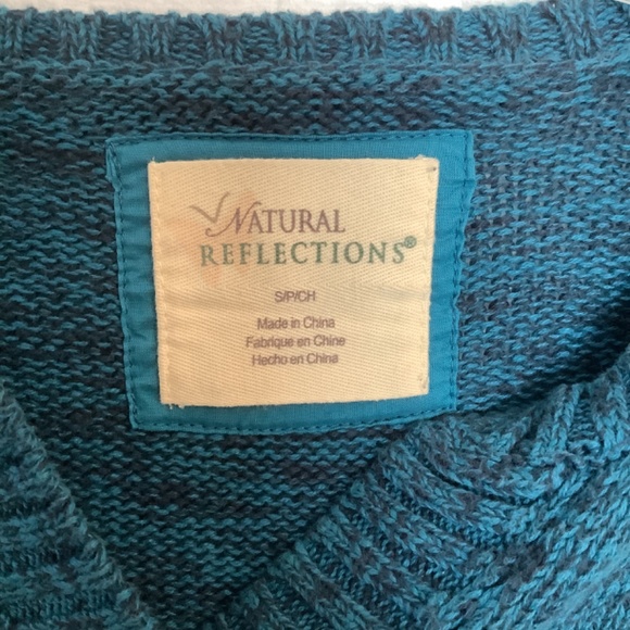 Natural Reflection Ladies Pullover V- Neck Sweater Greenish Blue/Black Size S - Picture 3 of 4